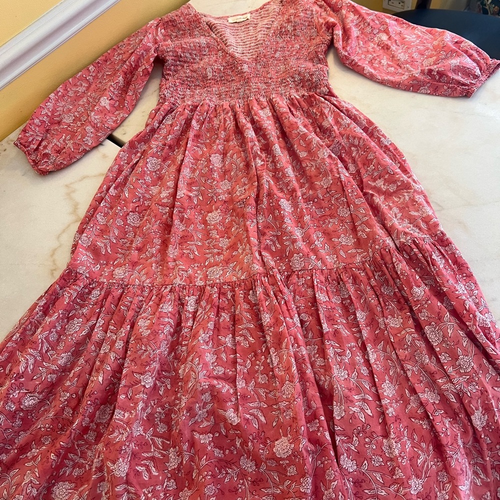 Elegant Bohemian Long Sleeve Floral Dress in Pink